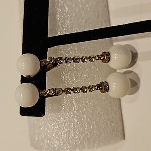 Vintage Milk Glass & Rhinestone Clip-on Earrings